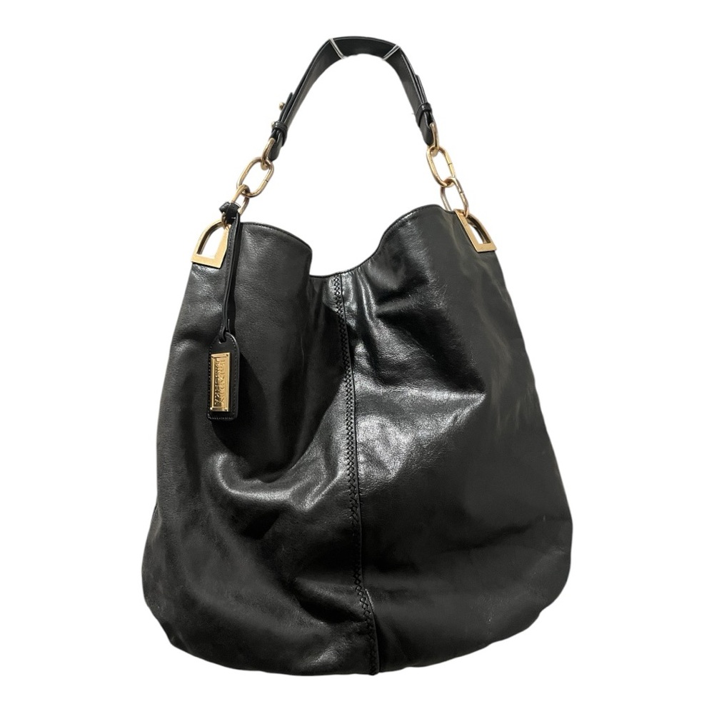 Badgley Mischka Gray Black Leather Hobo Bag